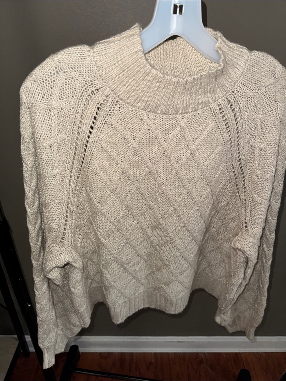 American Eagle Outfitters Cream Cable Knit Turtleneck Sweater